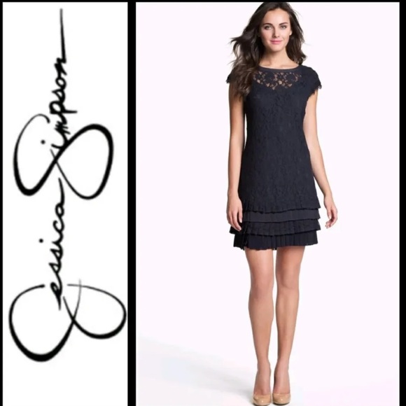 Jessica Simpson Dresses & Skirts - 🎉MUST GO $10 SALE!!! Jessica Simpson Black Dress w/ Lace Overlay Ruffled HemSz6